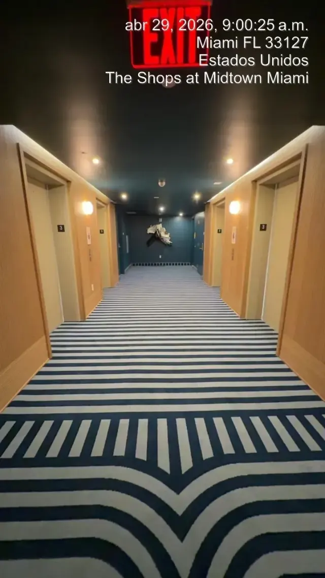 Striped carpet hallway, Midtown Miami